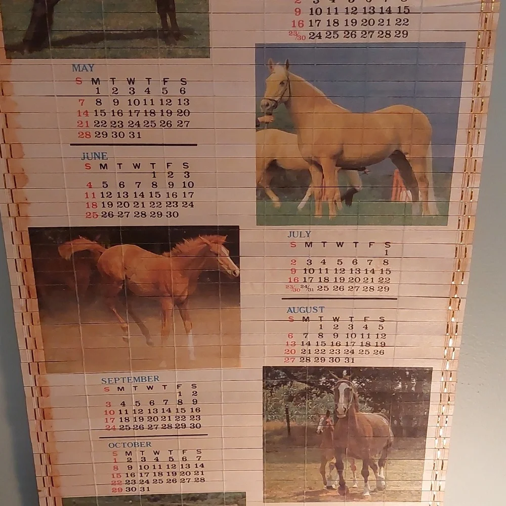 Vintage 1988/89 Bamboo Wall Calendar with Horse Images